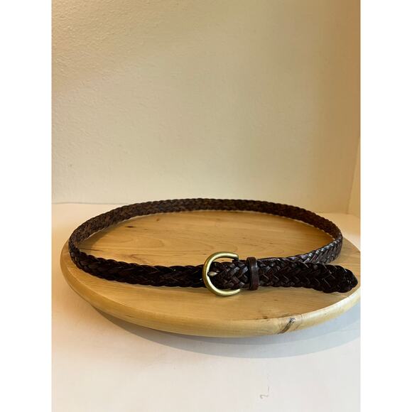 Vintage 90s Coach British Tan Genuine Woven Leather Gold Brass Belt Size Large main image 7